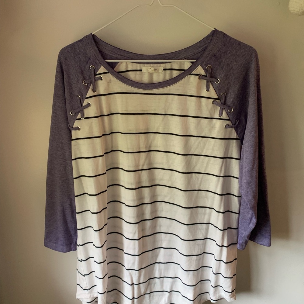 Maurices Purple and White Striped Long Sleeve Top